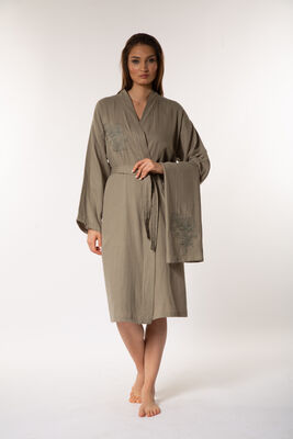 Minteks - Floral 2'li Kadın Kimono Bornoz Set - Laurel Oak