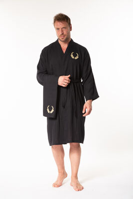 Minteks - Royal 2'li Erkek Kimono Bornoz Set - Black Beauty